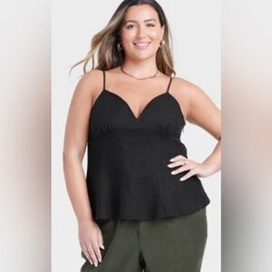 Women’s Fit N Flare Linen Tank Top Black Small